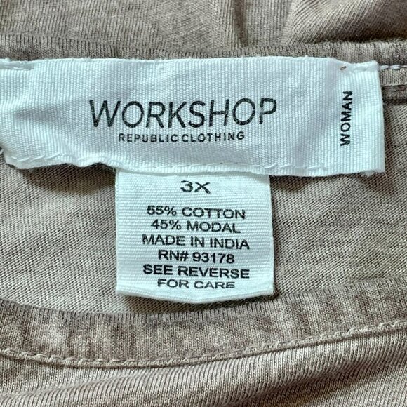 Workshop Republic Cotton Garment Dyed Short Sleeve Tan Pleat-Back Tee 3X Grunge - Picture 4 of 11